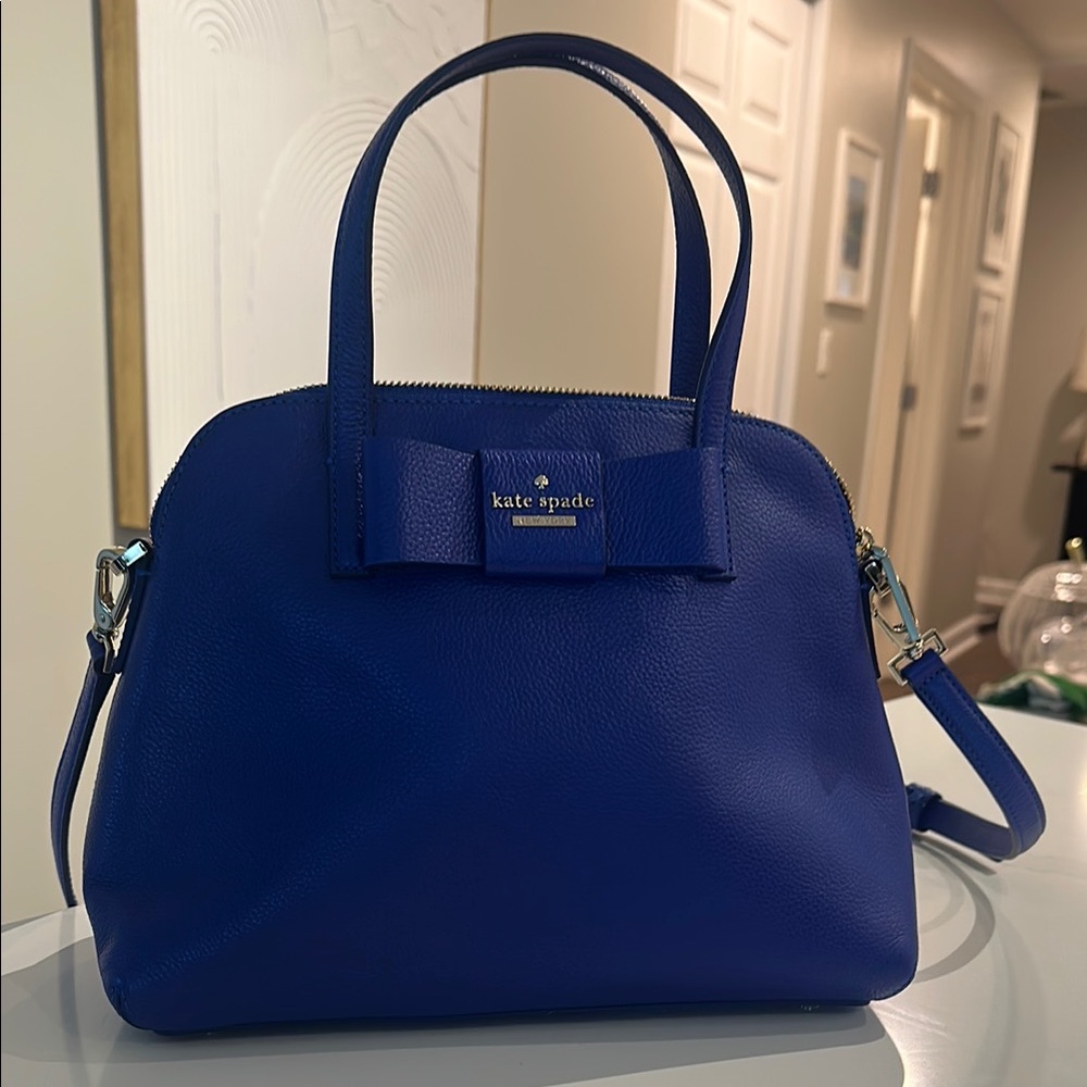 kate spade New York Blue Leather Satchel with Bow